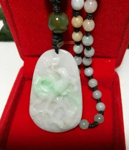 Certified A grade jadeite jade hand carved bird pendant necklace L60cm - Bild 1 von 8