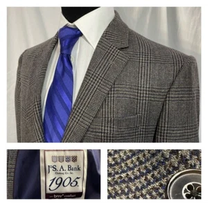 Jos A Bank 1905 Brrr Wool Tweed Sport Coat Jacket Brown Blue Plaid Trim 43 - Picture 1 of 21