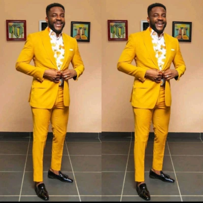 Blazer esmoquin amarillo 2 piezas trajes para hombre moda boda novio graduación fiesta calce ajustado Foto 1 de 4