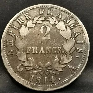 2 FRANCS NAPOLEON TETE LAUREE 1814 IN PARIS SILBER 900‰ 94751 Ex. / FRANKREICH - Bild 1 von 2