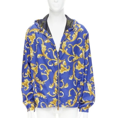 Chaqueta cortavientos VERSACE azul dorado barroco Istante estampado nylon IT52 XL Foto 1 de 4