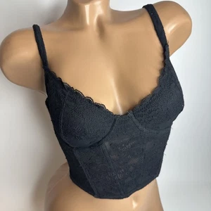 Corsé de encaje negro Gilly Hicks camiseta sin mangas S deshuesado malla transparente coqueta gótica romántica - Imagen 1 de 11