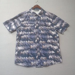Stio Shirt Mens Large Blue Gray Mountain Print Snap Button Pockets Outdoors - Picture 1 of 21
