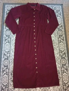 Mountain Lake Corduroy Maxi Shirt Dress Medium Burgundy Prairie Western Country - Picture 1 of 10