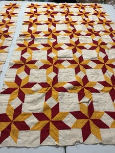 Vintage Handmade Hand Stitched Eight Point Star Quilt Top & Pieces & Fabric #148 - Picture 1 of 12