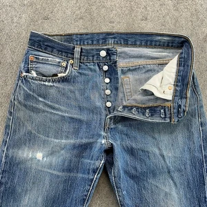 Levis 501 Jeans Mens 32x28 Blue Dark Wash Straight Leg Button Fly Modern - Picture 1 of 17