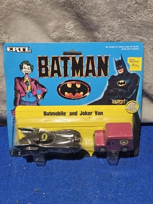 ERTL DIE CAST 1989 BATMOBILE AND JOKER VAN 1/64 SCALE MOC  KEATON - Image 1 of 4