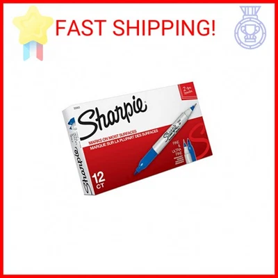 Sharpie Twin Tip Permanent Markers, Fine and Ultra Fine, Blue, 12 Count - Image 1 of 2