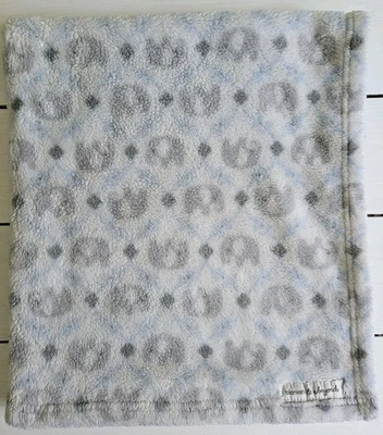 Blankets & Beyond Baby Blanket Elephants Gray Blue White Soft Plush Fleece - Image 1 of 4