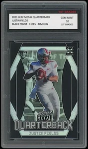 Tarjeta de novato Justin Fields 2021 Leaf Metal Black Prizm primer grado 10 RC Bears/15 - Imagen 1 de 2
