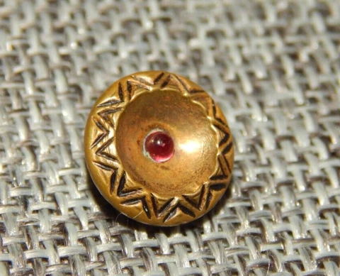 Antique Vtg Waistcoat Button Red Glass Cabochon ~Apx:7/16"~726-F Cover