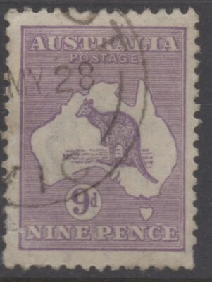 AUSTRALIA 1916  9d VIOLET KANGAROO STAMP  (DIE II) 3rd.WMK SG.39 VFU - Image 1 of 2