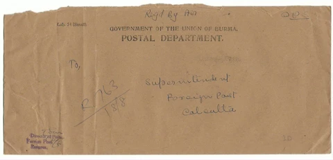 Burma, 1961 on Postal Service from Rangoon to Calcutta, India Cover
