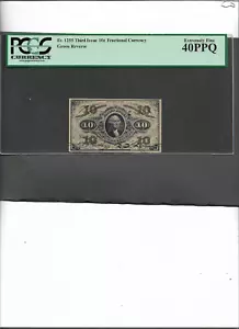 FRACTIONAL CURRENCY GREEN REVERSE FR 1255 THIRD ISSUE 10C EXTREMELY FINE 40PPQ - Picture 1 of 2