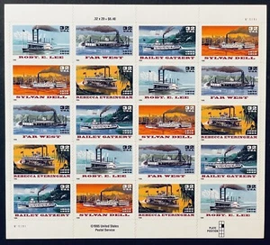 US STEAM SHIPS SELF ADHESIVE STAMPS SHEET OF 20 MNH 1996 RIVER BOAT 3091-3095 - Picture 1 of 1