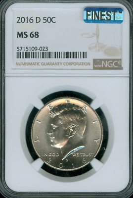2016 D KENNEDY HALF NGC MS68 MAC FINEST REGISTRY & SPOTLESS . - Image 1 of 2