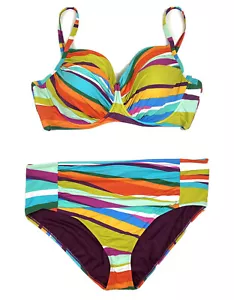 Swimsuit Bathing Suits Women 22W Colorful Striped 2 Pieces By Blue Rod Beattie - Picture 1 of 10