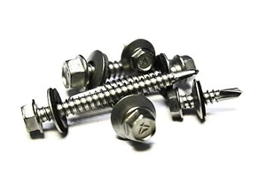 (100) 10x3/4 Stainless Steel TEK Sheet Metal Screws w/ Neoprene Sealing Washer - Picture 1 of 1