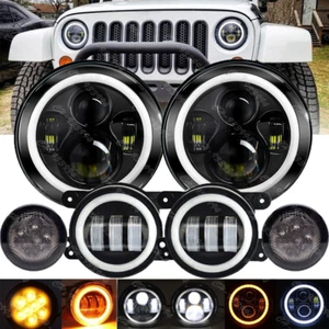 For Jeep Wrangler JK JKU 2007-2018 Combo 7'' LED Headlights Turn Fog Lights Kits - Picture 1 of 19