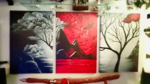 Canvas Print Abstract Fantasy 3 Piece Painting - Picture 1 of 2