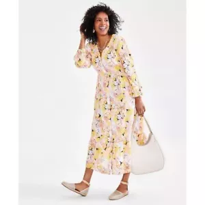 Neu mit Etikett Style & Co zierlich bedrucktes Midikleid Stufen Arles Blumenmuster rosa Größe XL - Bild 1 von 9
