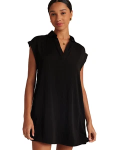 Bella Dahl abito donna raso manica ad aletta scollo a V mini slip tasche nuovo senza etichette XS nero - Foto 1 di 5