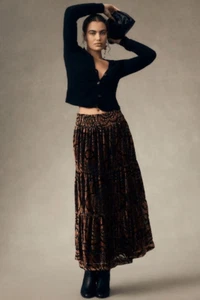 Anthropologie The Somerset Maxi Skirt: Nina Pace Velvet Edition Gold XL NEW - Picture 1 of 4