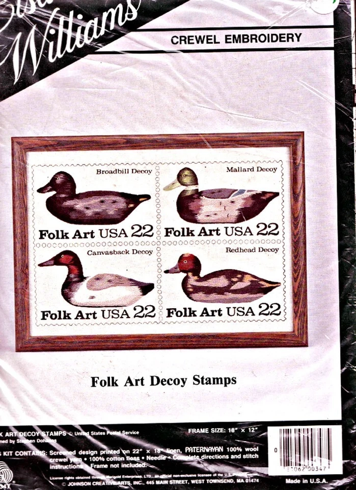Kit de bordado crewel de Elsa Williams de colección arte popular señuelo de pato estampillas 18" x 12" Foto 1 de 1