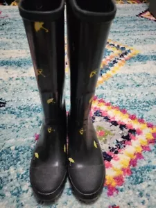 J Crew Rain Boots Umbrella Pattern Black Size 9 Womens - Picture 1 of 4