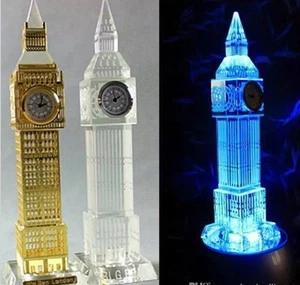 2 X Londres Big Ben Showpiece Reloj en Tiempo Real Metal Chapado Cristal Regalo de Recuerdo - Imagen 1 de 2