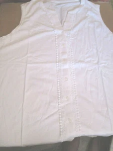 NEW LANDS END SLEEVELESS BUTTON FRONT TANK TOP/SHIRT w/ LACE- WHITE 3X (5423602) - Picture 1 of 2