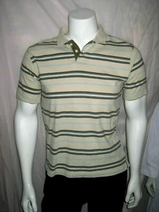 EC CHEROKEE boys L/12 S/S BEIGE green cotton polo striped shirt 25"L chest 40" - Picture 1 of 5