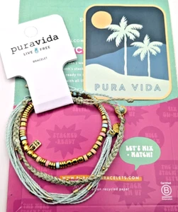 PURA VIDA BRACELET HTF NWT MONTHLY CLUB STACK GOLD BEADS BRAID BEACH JEWELRY - Picture 1 of 2
