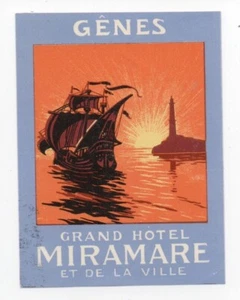 Etiqueta gráfica de equipaje vintage Grand Hotel Miramare Genes - Imagen 1 de 1