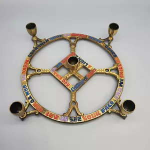 Vtg Brass Terra Sancta Advent Christmas Candle Holder MCM Good News Religious - Picture 1 of 6