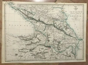 CAUCASUS ARMENIA BLACK SEA 1863 by ED WELLER LARGE ANTIQUE MAP XIXe CENTURY - Picture 1 of 9