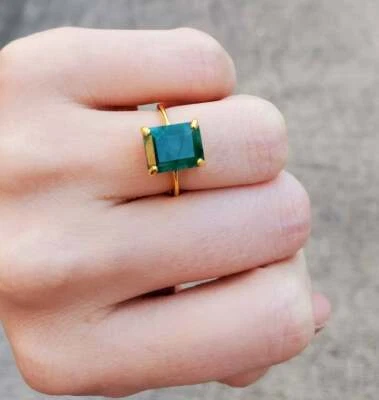 Sterling Silber 925 vergoldet grüner Smaragd Mai Geburt Stein Verlobungsring - Bild 1 von 4