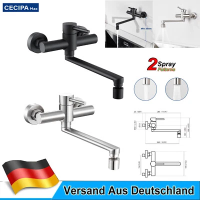 CECIPA Küchenarmatur Wandmontage Wasserhahn Wandarmatur 360° Küchearmatur Mischbatterie