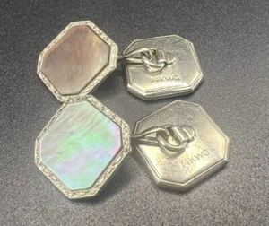 Antique 14k WG  Mother Of Pearl Pair Of Cuff Links White Gold - Picture 1 of 22