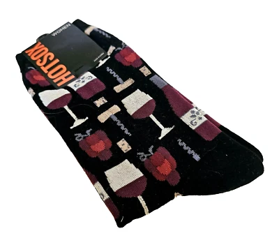 New Hot Sox Socks Womens Black Wine Glasses Bottle Cocktails Graphic Footwear OS - Image 1 of 3
