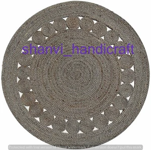 Round Braided Home Living Decor Natural Grey Colour Jute & Cotton Mat Floor Rugs - Picture 1 of 2