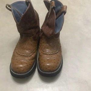 ARIAT OSTRICH Boots Size 10 B Boys Brown Tan Leather Cowboy Western - Picture 1 of 19