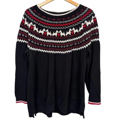Suéter Charter Club Negro Fair Isle 3X Scottie Dog Novedad Festivo Navidad Foto 1 de 4