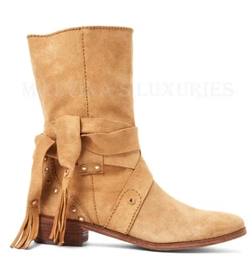 BOTINES SEE BY CHLOE FLECOS CORBATA ABRIGO CUERO GAMUZA TACHONADO $425 talla 36 6 - Imagen 1 de 11