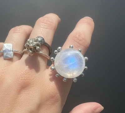 Silver Flower Moonstone Ring – 925 Sterling | Robindira Unsworth x Roost - Image 1 of 4
