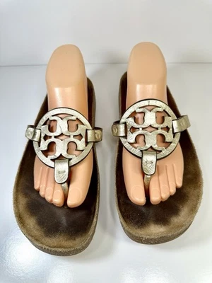 Sandalias Tory Burch Chanclas Mujer Miller Cuero Metálico Dorado Talla 9.5 Foto 1 de 4