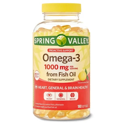 Spring Valley Omega-3 Fish Oil Soft Gels, 1000 mg, 180 Count Exp: 8/26 - Image 1 of 3