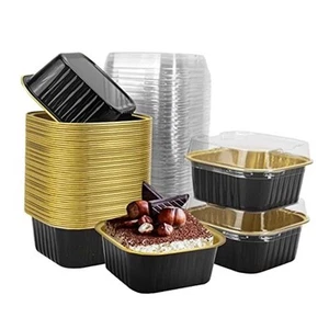 50 Pcs Mini Square Baking Cups with Lids,5oz Aluminum Foil Mini Cake Pans with - Picture 1 of 6