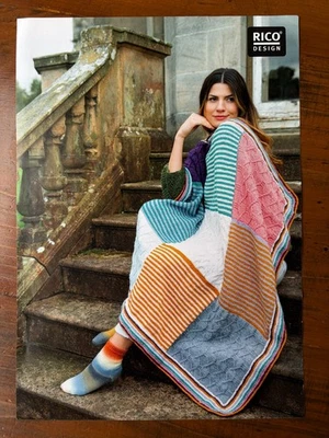 Rico knitting pattern aran large textured patchwork blanket - Image 1 of 2