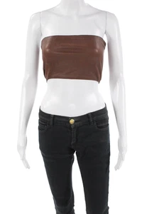 SPRWMN Damen Leder Trägerlos Röhre Top Bluse Braun Größe Extra Small - Bild 1 von 5
